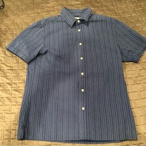 Mens button down blue striped shirt sleeve shirt